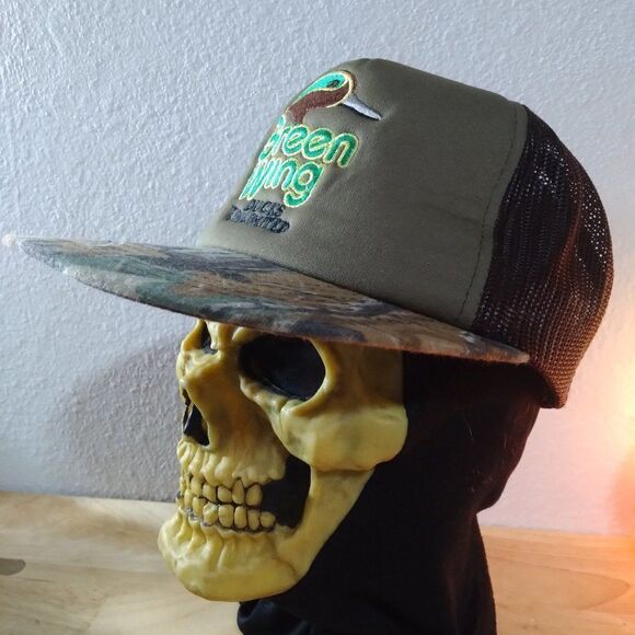 Vintage Ducks Unlimited Green Wing Camouflage Trucker Snap Back Hat - Picture 2 of 10